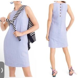 J. Crew Periwinkle Blue Button Back Linen Sleeveless Shift Dress Size ST